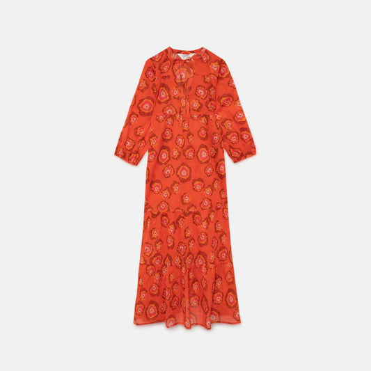 Compania Fantastica Long Dress - Flowers Red and Orange