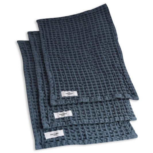 Set of 3 Big Waffle Wash Cloths - Grey Blue