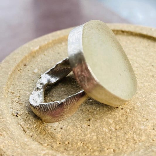 Medium Eco Silver Ring - Natural Sea Glass