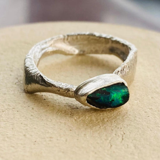 Small Eco Silver Ring - Dark Opal