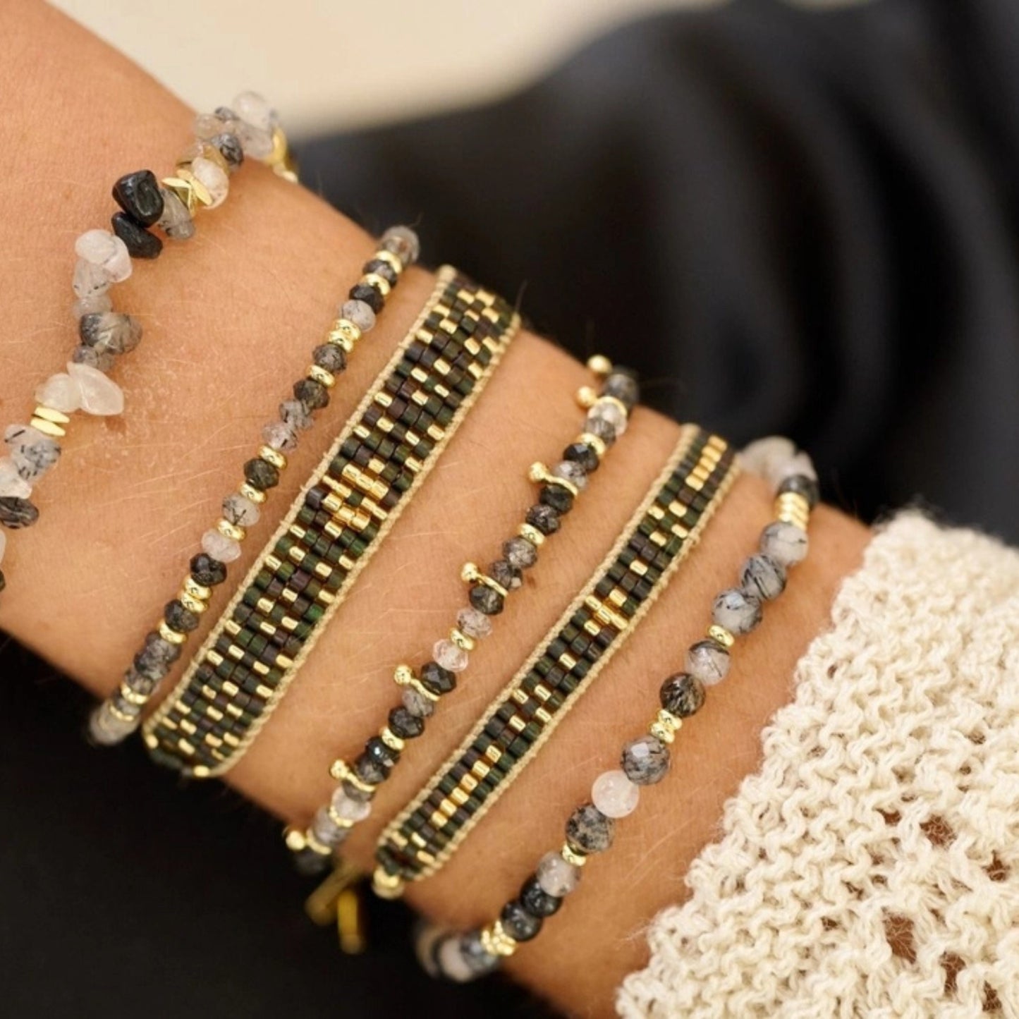 Boho Betty Aslan Beaded Friendship Bracelet - Black & Gold