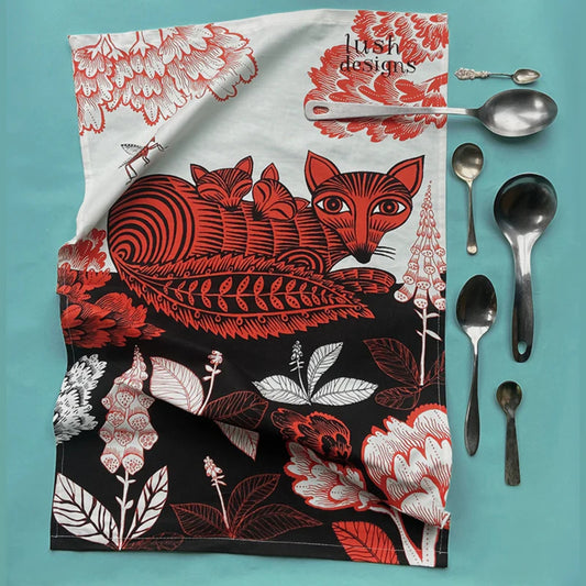Illustrated Tea Towel - Fox and Cubs