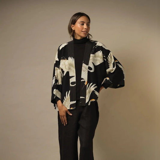 Crepe Kimono - Stork Black