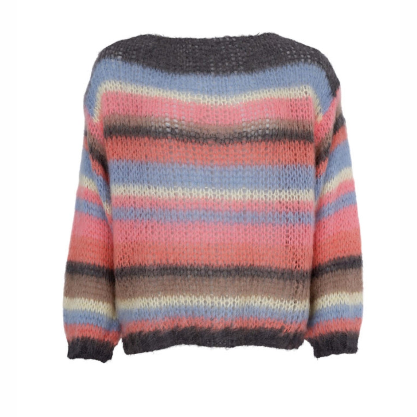 Black Colour DK Multi Striped Jumper - Coral Pink