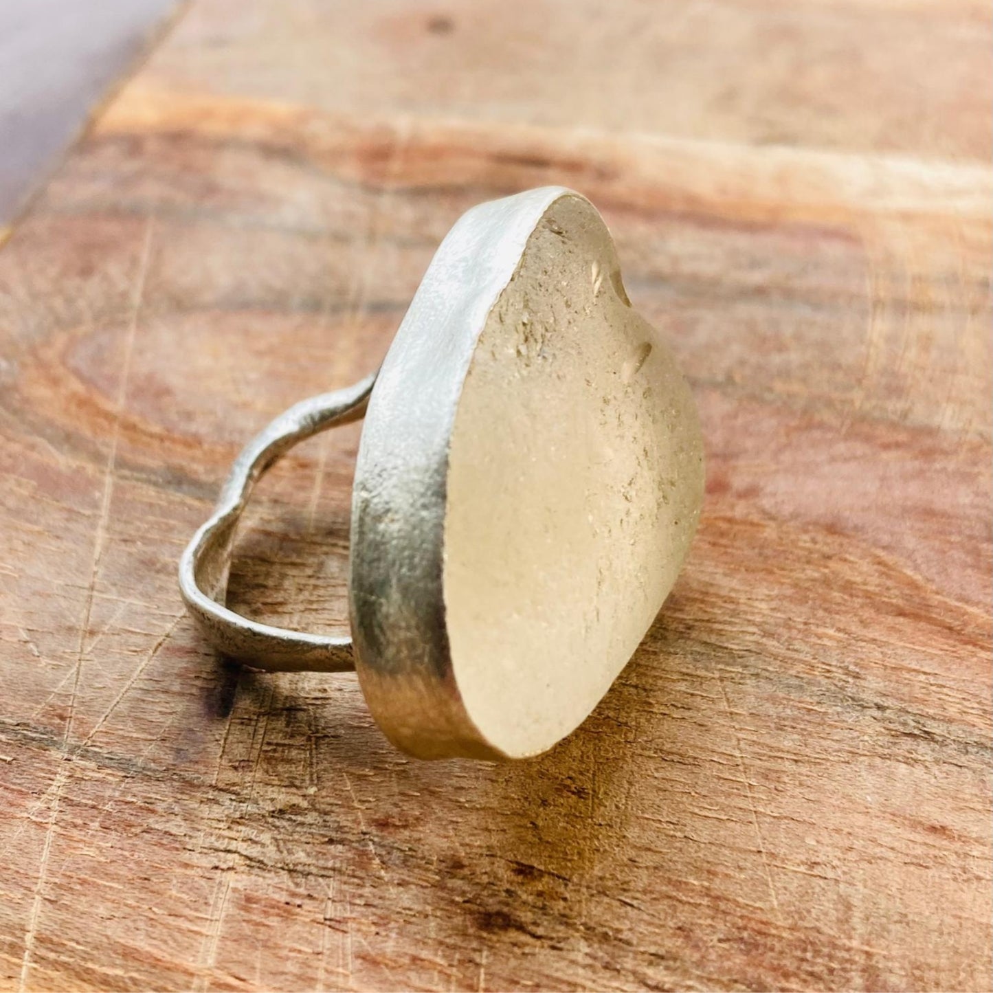 Large Eco Silver Ring - Natural Sea Glass