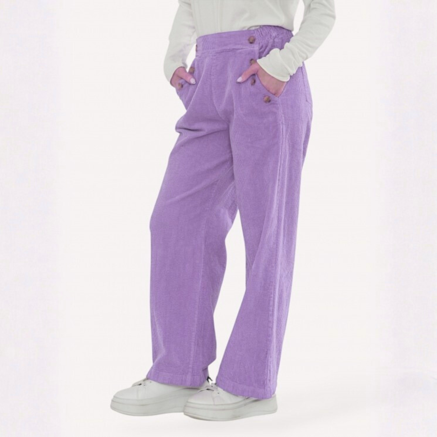 Button Detail Corduroy Trousers - Lilac