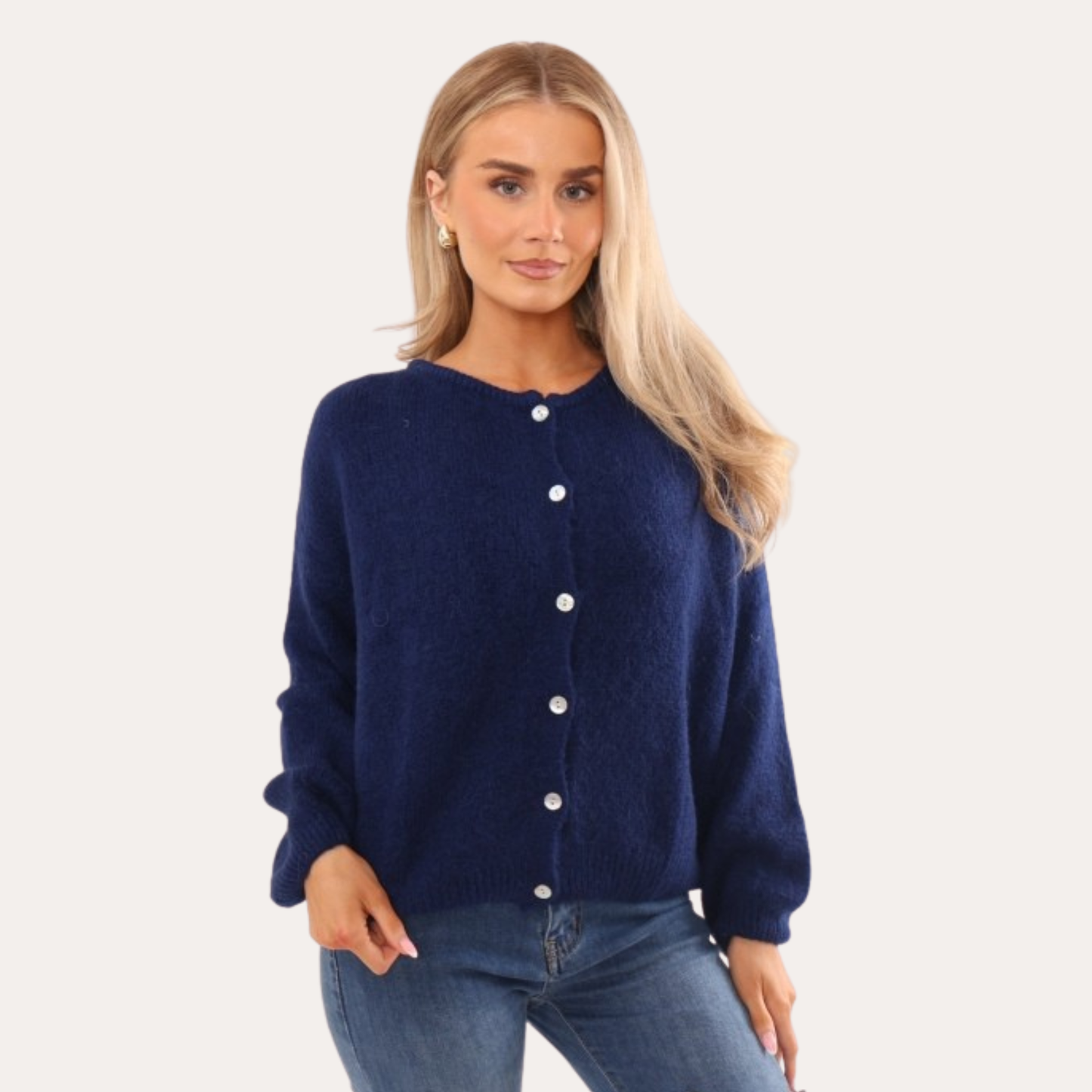 Alpaca Knit Button Cardigan - Navy Blue