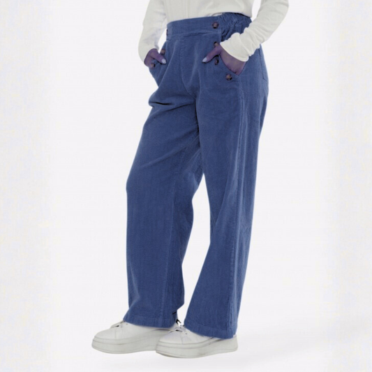 Button Detail Corduroy Trousers - Navy