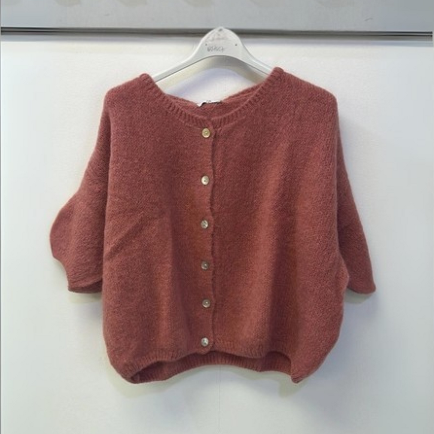 Mohair Blend Cropped Sleeve Cardigan - Rose