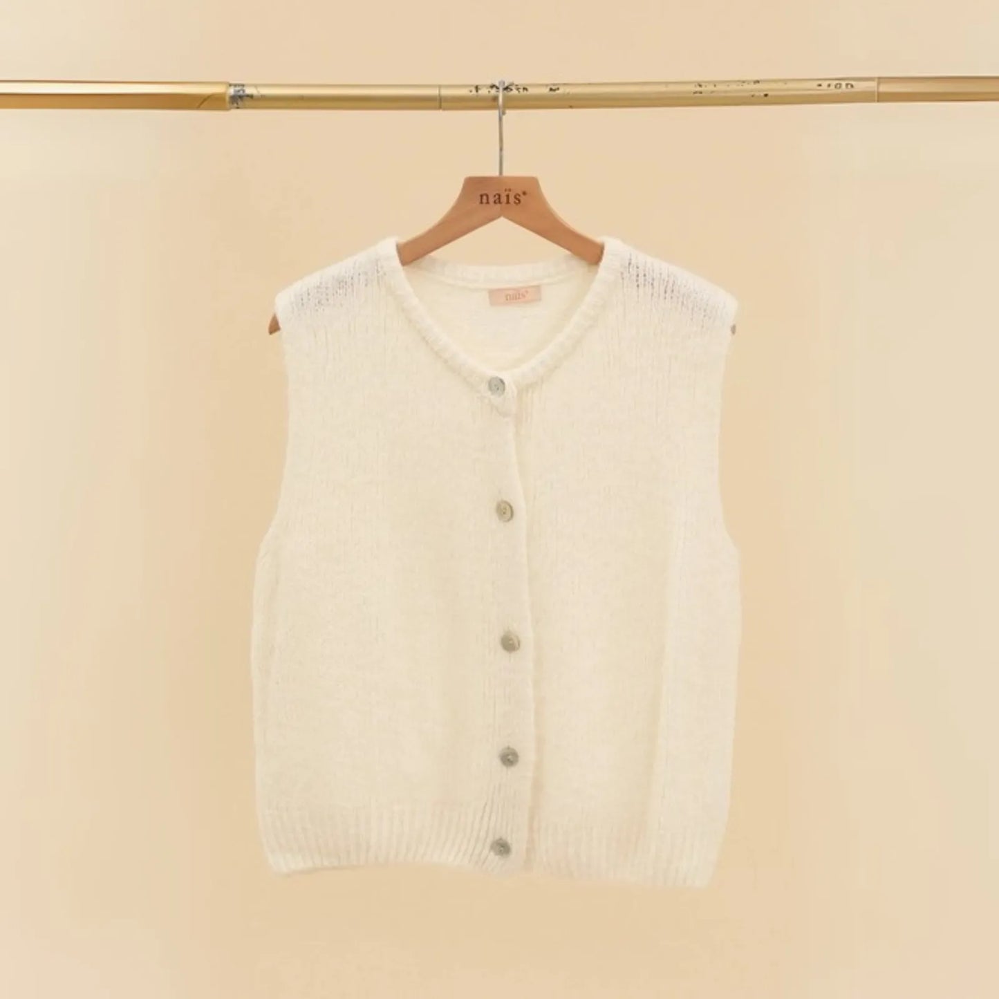 Alpaca Wool Button Vest - Ecru