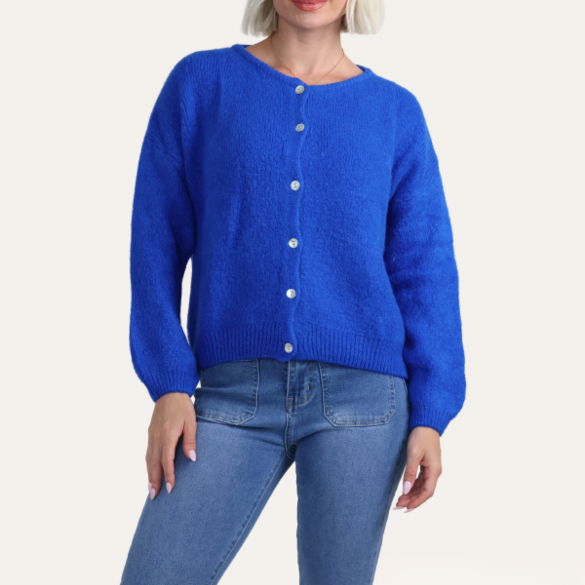 Alpaca Knit Button Cardigan - Royal Blue