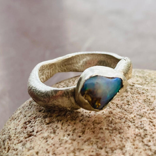 Small Eco Silver Ring - Light Opal