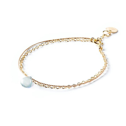 March Birthstone Gold and Silk Bracelet - Aquamarine