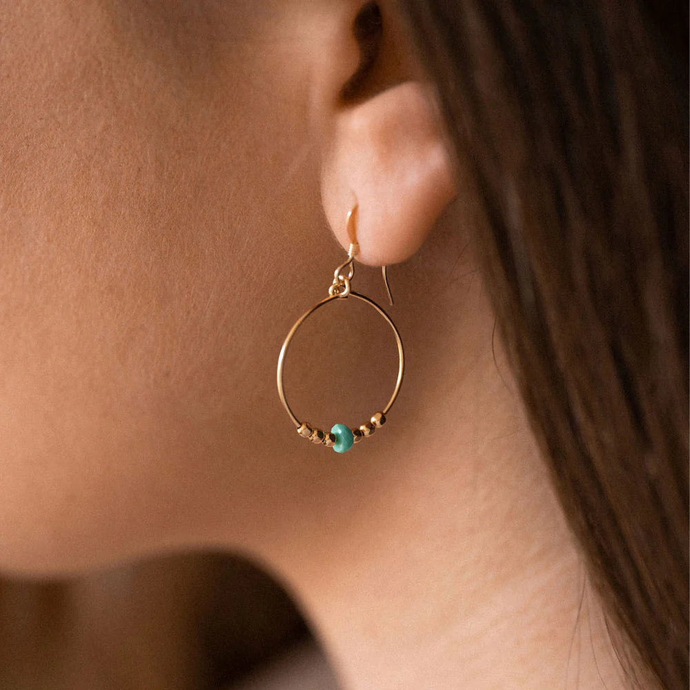 Gold Hoop Beaded Earrings - Turquoise
