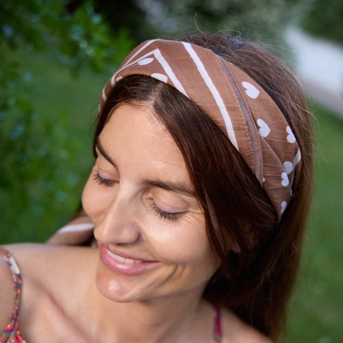 Silk and Cotton Hearts Scarf - Brown