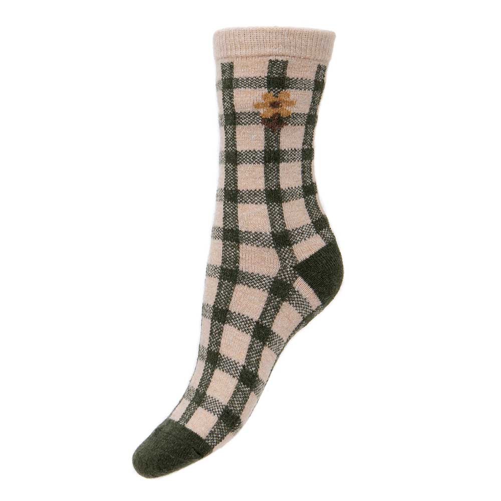 Gemjar Wool Blend Socks - Green and Cream Check