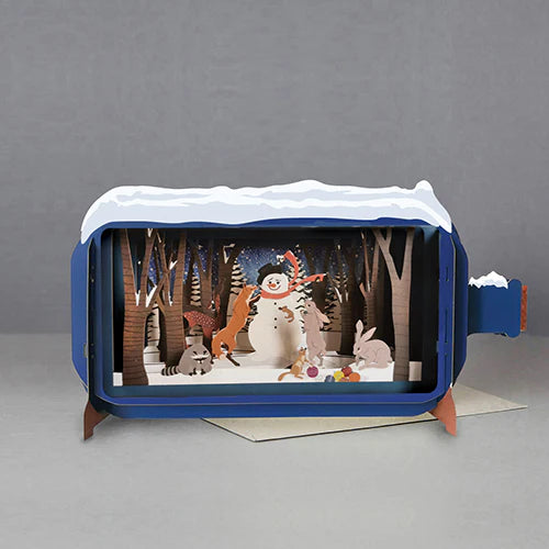 Pop Up Greetings Card - Forest Animals and Snowman