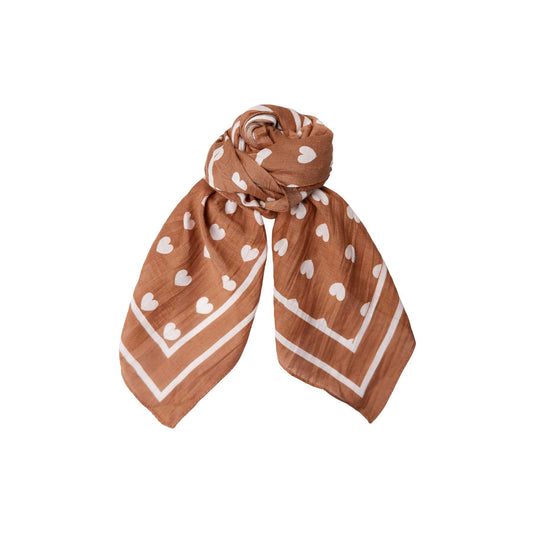 Silk and Cotton Hearts Scarf - Brown