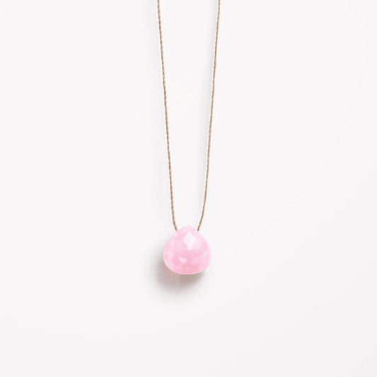 October Birthstone Fine Cord Necklace - Pink Opal