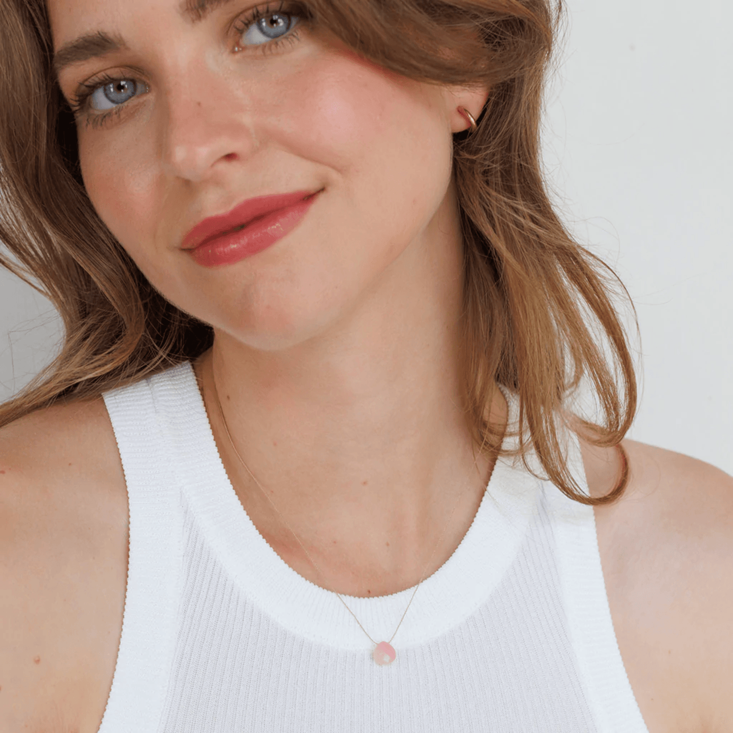 October Birthstone Fine Cord Necklace - Pink Opal