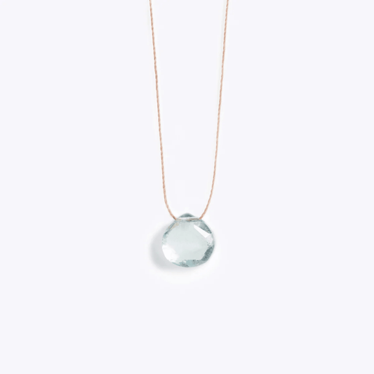 March Birthstone Fine Cord Necklace - Aquamarine