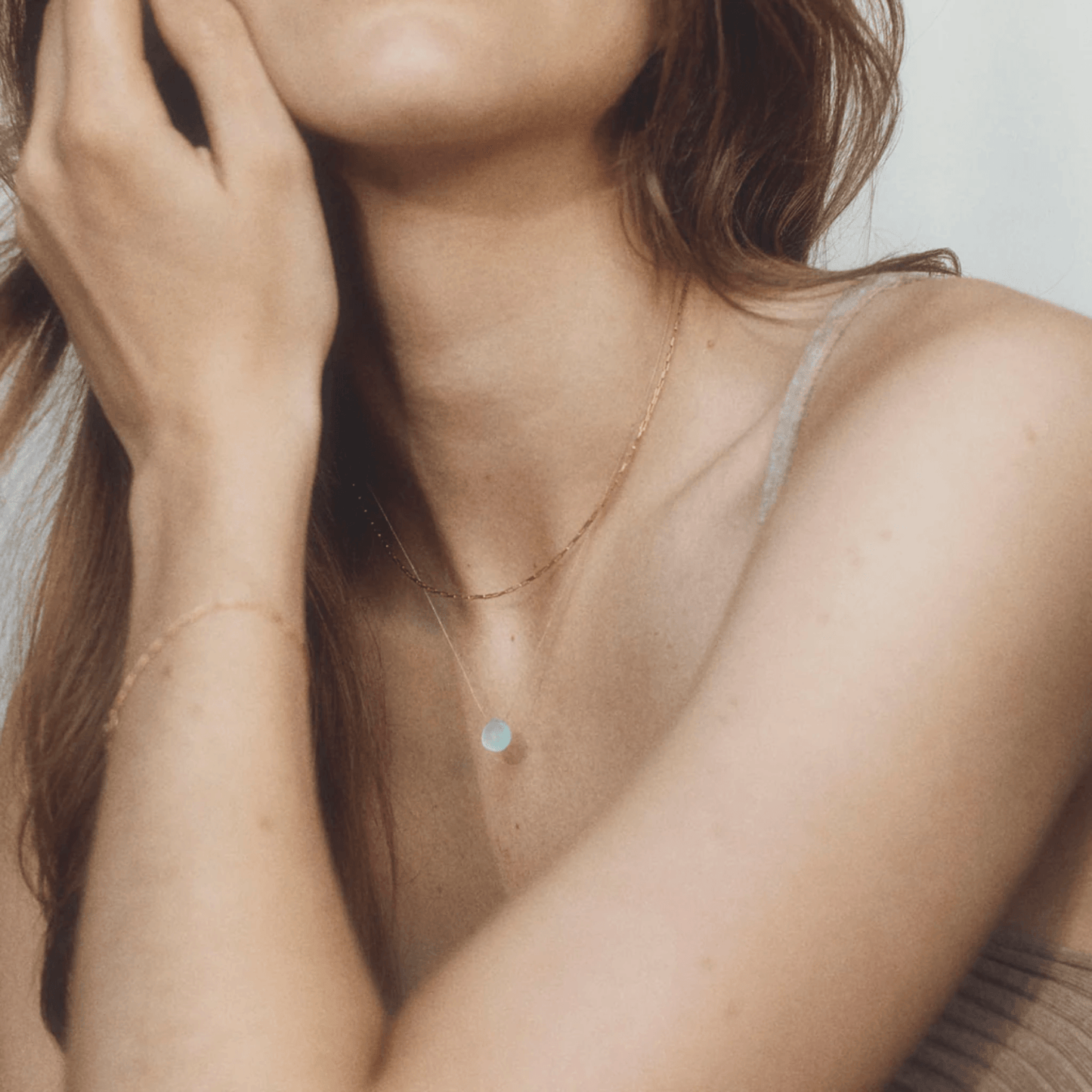 Fine Cord Gemstone Necklace - Chalcedony Sea Glass