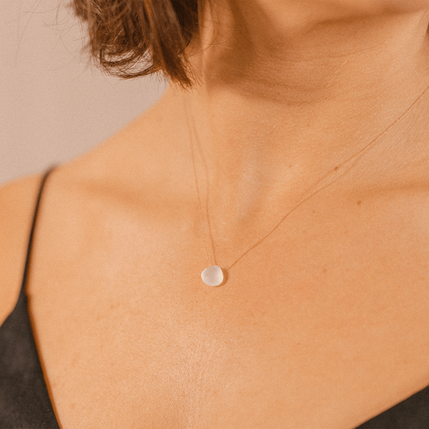 Fine Cord Gemstone Necklace - Chalcedony Sea Glass