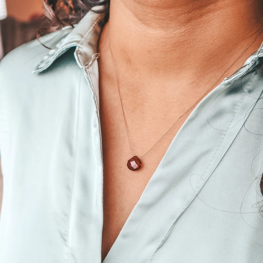 Silk Cord Birthstone Necklace - January Garnet