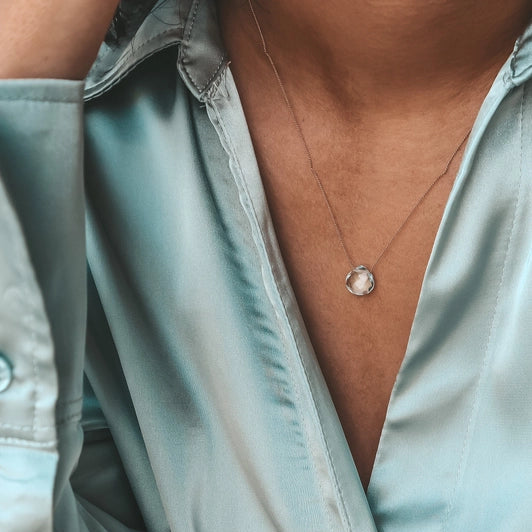 Silk Cord Birthstone Necklace - March Aquamarine