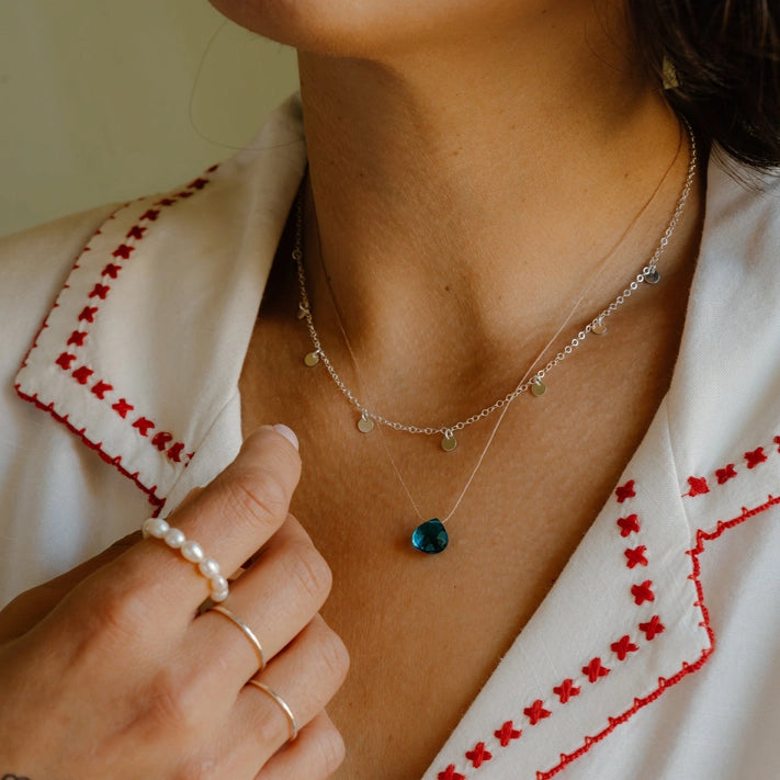 Fine Cord Gemstone Necklace - Portofino Blue Quartz