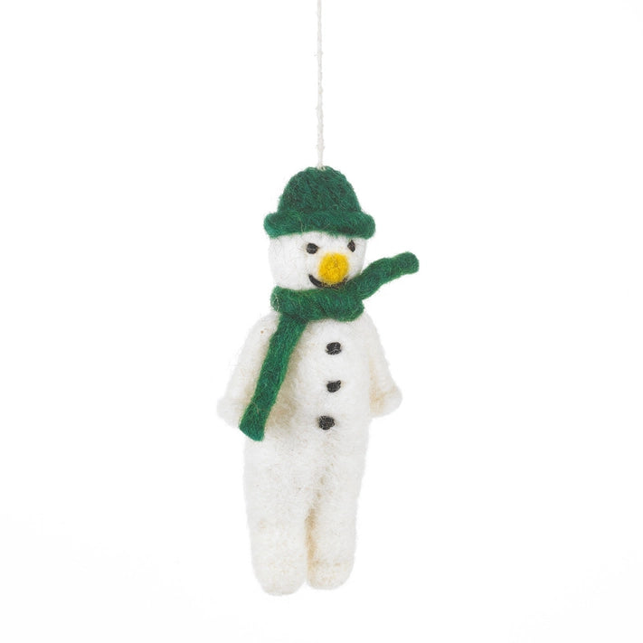 Hanging Felt Decoration - Snowman with Green Hat and Scarf