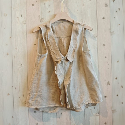 Linen Sleeveless Blouse - Beige