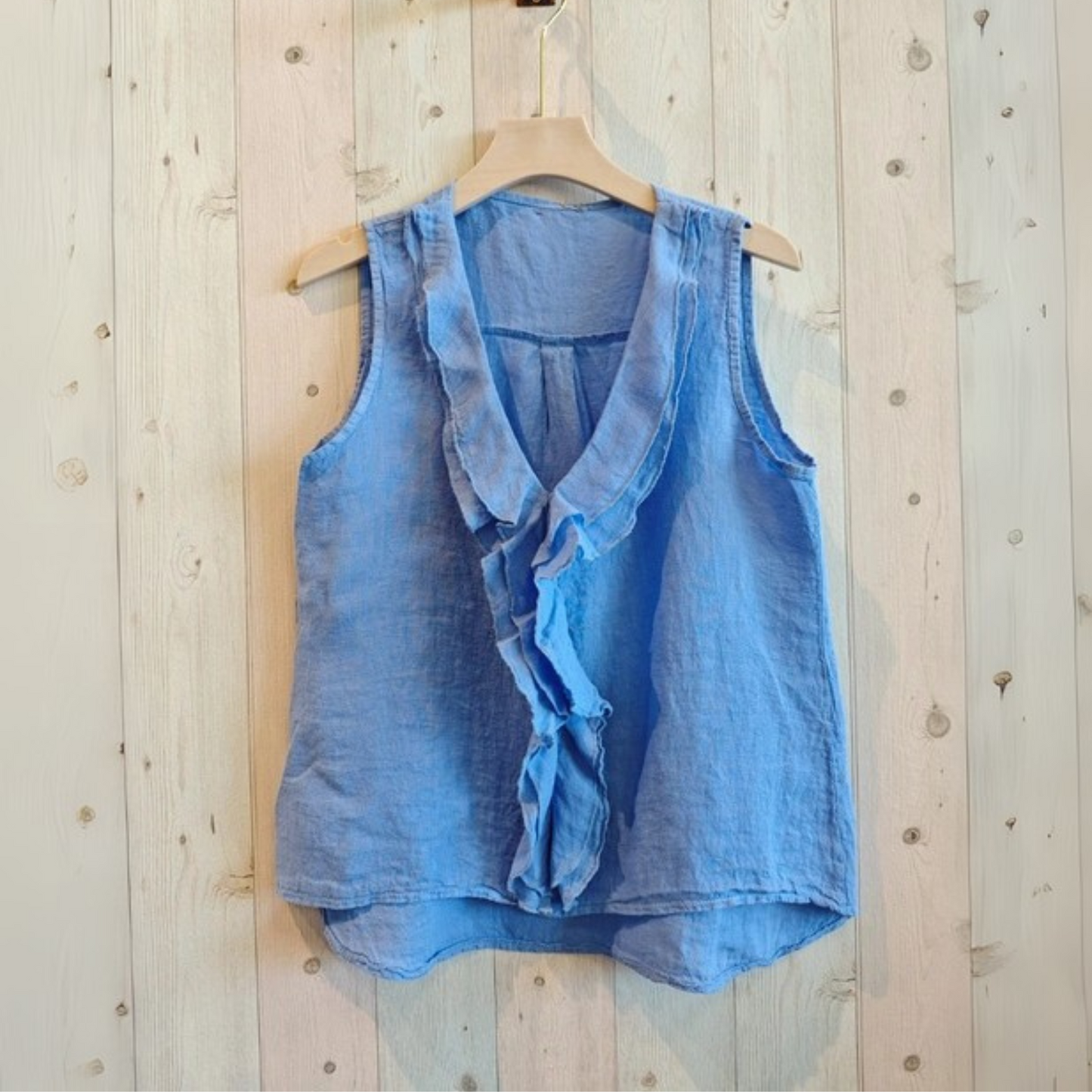 Linen Sleeveless Blouse - Blue