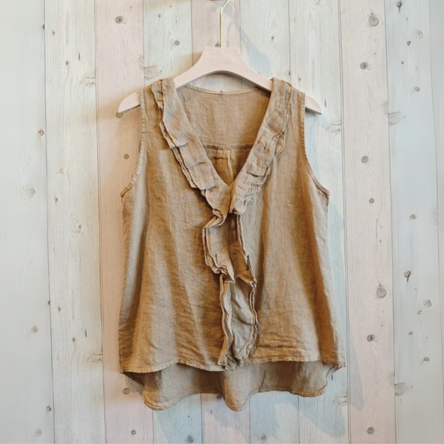 Linen Sleeveless Blouse - Camel