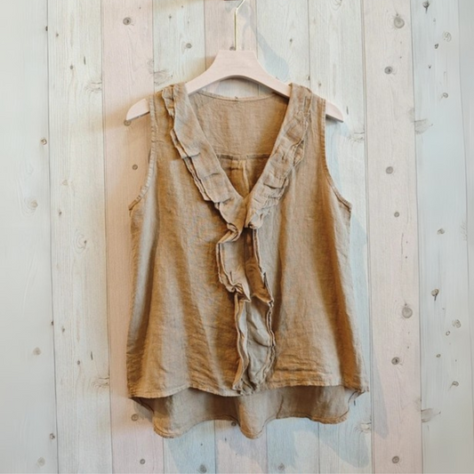 Linen Sleeveless Blouse - Camel