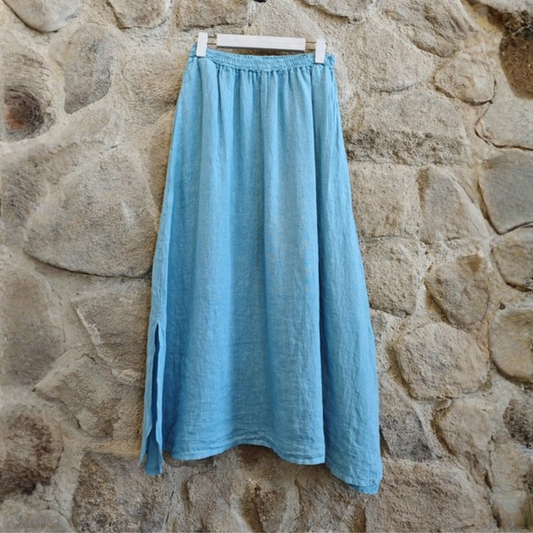Linen Pocket Maxi Skirt - Blue