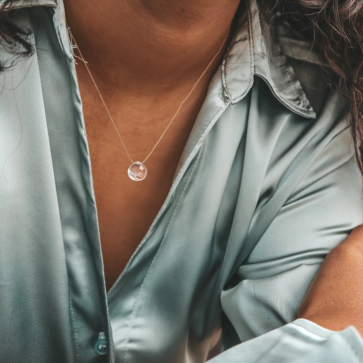 Silk Cord Birthstone Necklace - April Clear Quartz