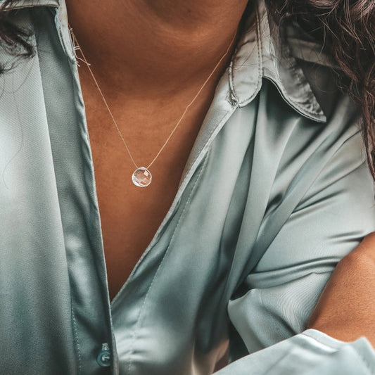 Silk Cord Birthstone Necklace - April Clear Quartz