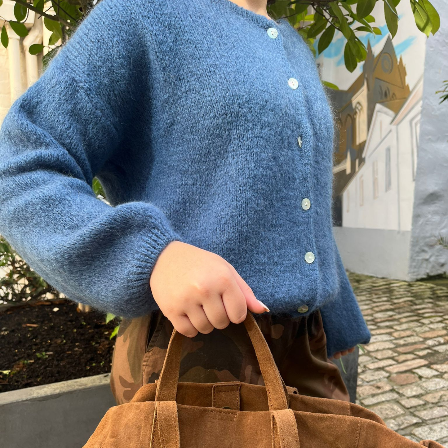 Mohair Blend Button Through Cardigan - Denim Blue