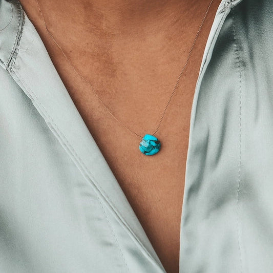 Silk Cord Birthstone Necklace - December Turquoise