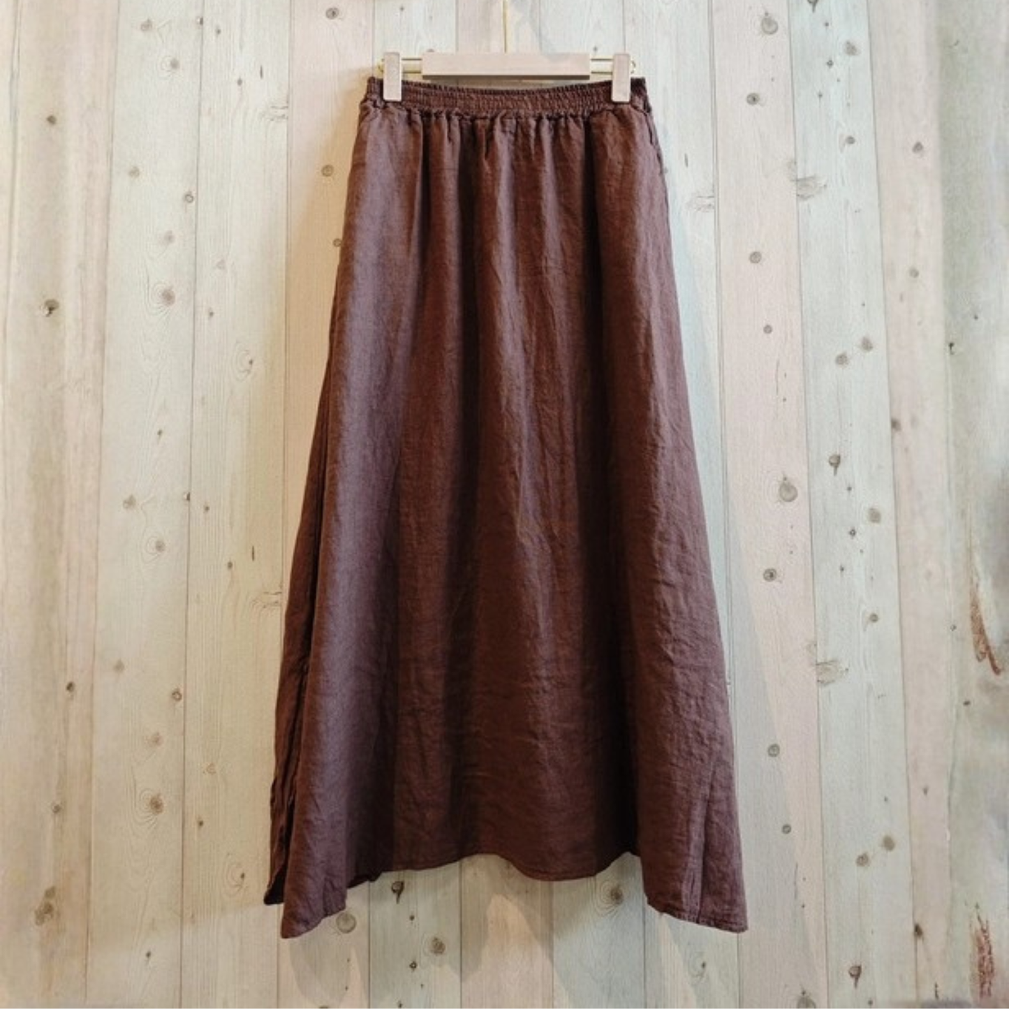 Linen Pocket Maxi Skirt - Brown