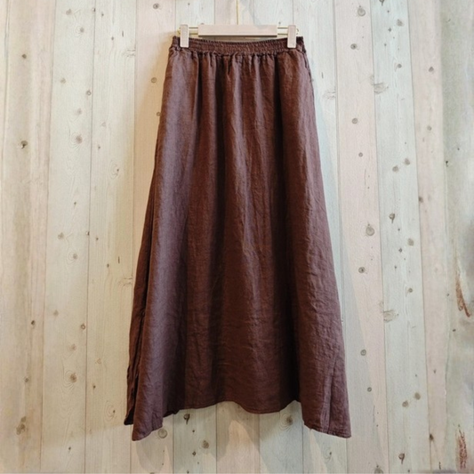 Linen Pocket Maxi Skirt - Brown