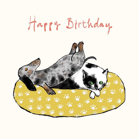 Paper Bird Greetings Card - Happy Birthday Cat and Dog