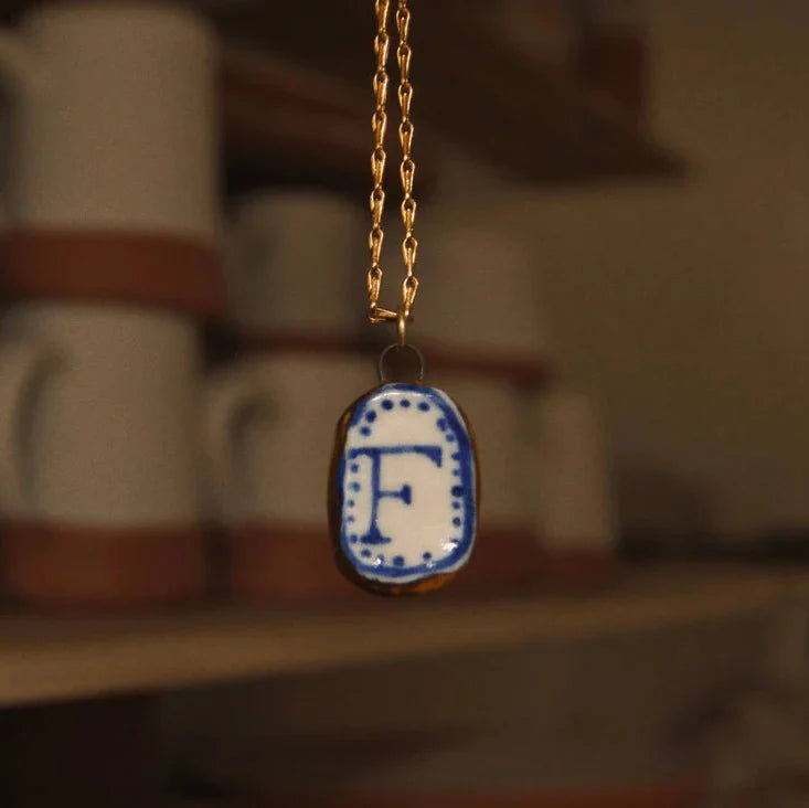 Porcelain and Gold Lustre Pendant - Initial