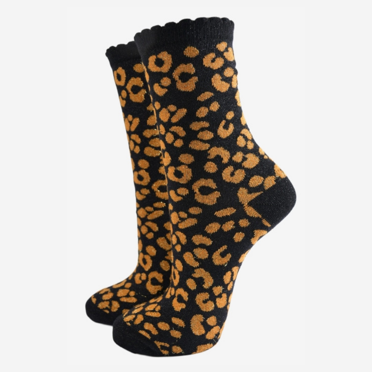 Sock Talk Glitter Socks - Black and Orange Leopard Print