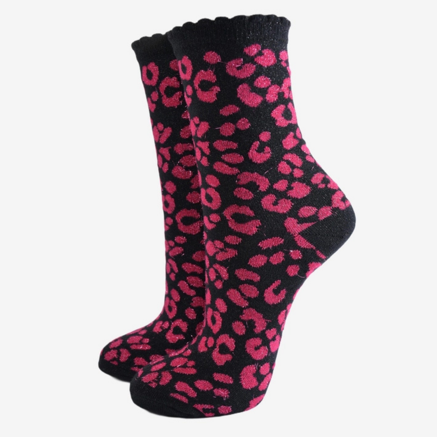 Sock Talk Glitter Socks - Pink and Black Leopard Print