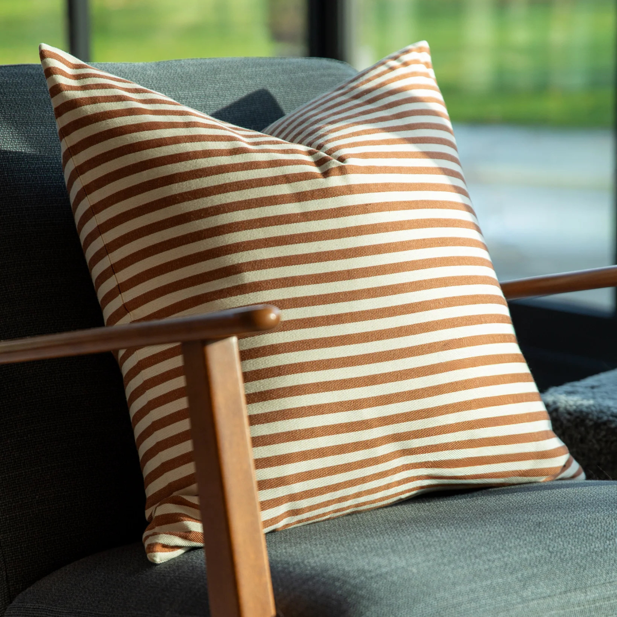 Jasper Square Cushion - Rust and Ecru Stripe