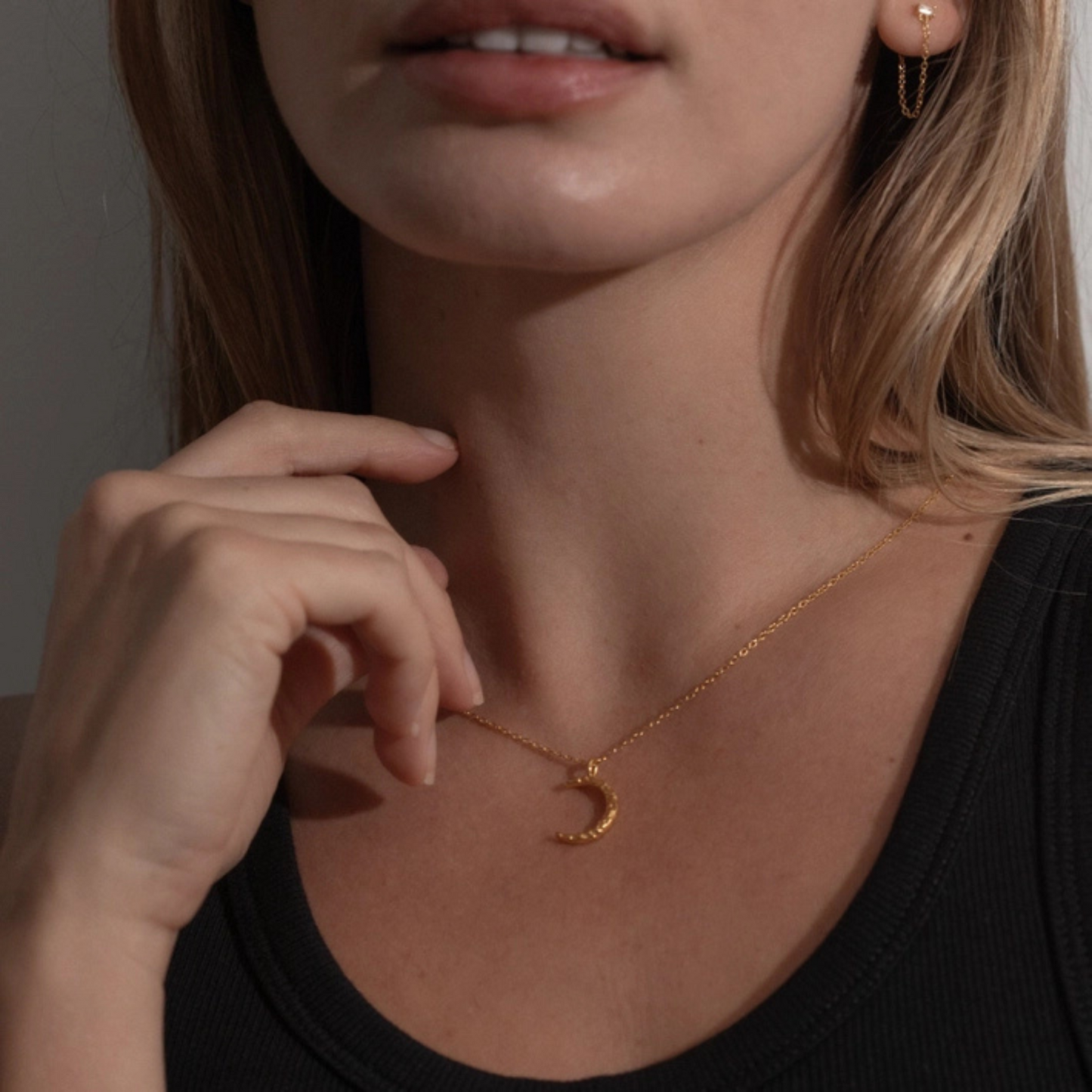 Gold Chain Necklace - Crescent Moon