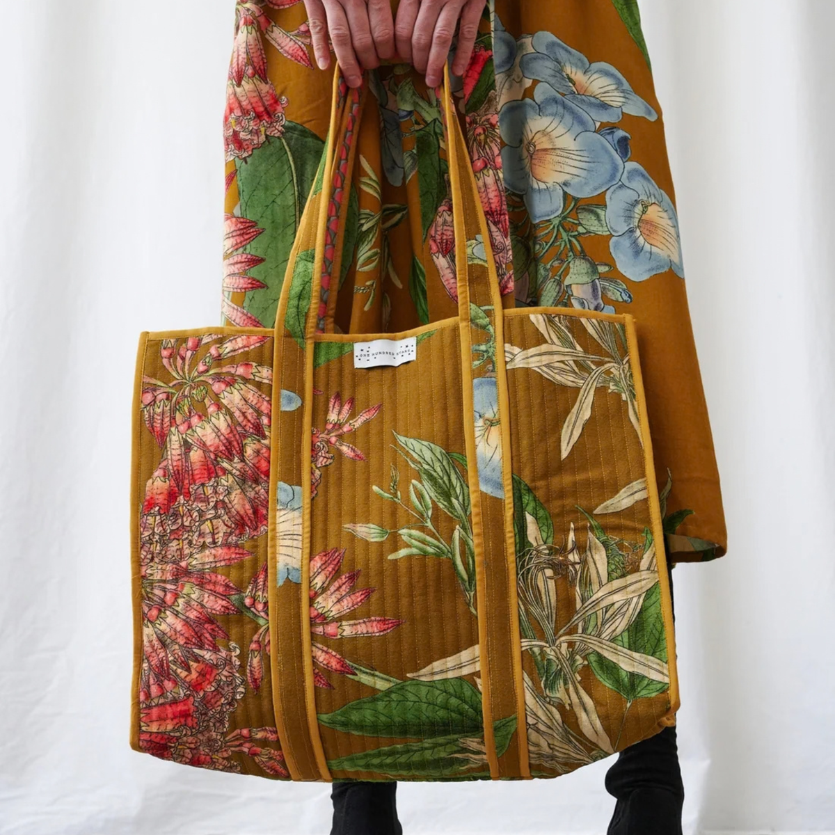 Quilted Tote Bag - Rhodoleia Gold