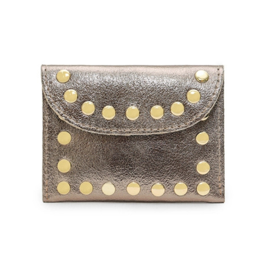 Metallic Leather Studded Wallet - Pewter